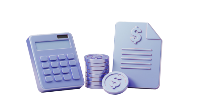 Isolated Calculator, Coins and Document, Financial Accounting