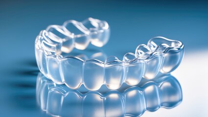 Close-up of invisible aligners set against a background with copy space. Plastic braces and dental retainers used to straighten teeth.