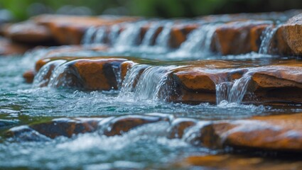 Close-up view of a small mountain waterfall.