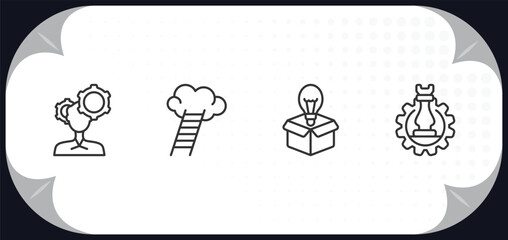 outline icons set - startup stategy and concept. strategy thought, career ladder, new product, strategy management.
