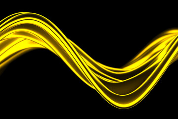 Abstract golden wave on black background for modern design and decoration. 3d render