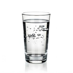 Clear Glass of Carbonated Water with Bubbles on White Background