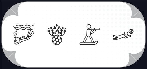 outline icons set - sports concept. snow slide zone, soccer football ball, biathlon, volleyball motion.