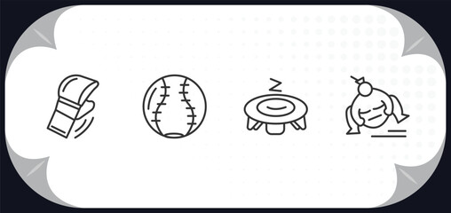 outline icons set - sport concept. mixed martial arts, softball, trampolining, sumo.