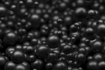 Abstract cluster of black spheres with depth and shadows. 3d render