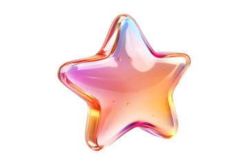 3d glossy star with pink and orange color Isolated on White and Transparent Background PNG Image.