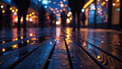 Obraz premium city lights, puddle, rainy night, reflections and ambiance, night life concept