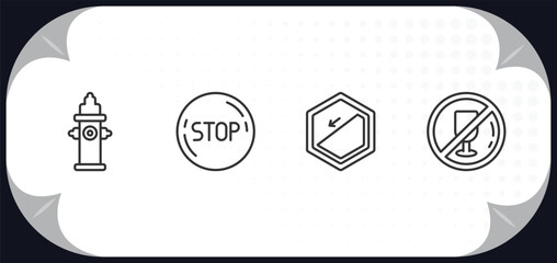 outline icons set - signs concept. hydrant, stop, slope, no drinks.
