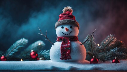 Obraz premium Christmas-themed snowman set against a backdrop of the popular hue.