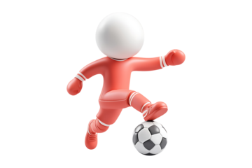 3D icon avatar people football player kicks Isolated on White and Transparent Background PNG Image.