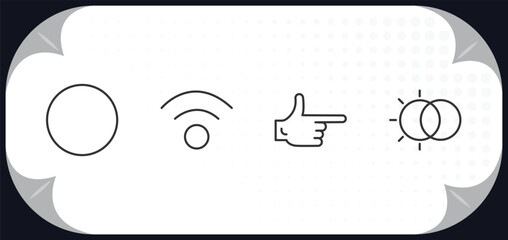 outline icons set - shapes concept. blank circle, wireless, finger gun, hdr.