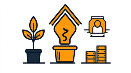 Potted plant symbolizing growth innovation and success in a business or office workspace setting  Concept of analysis digital technology and strategic planning for progress and transformation