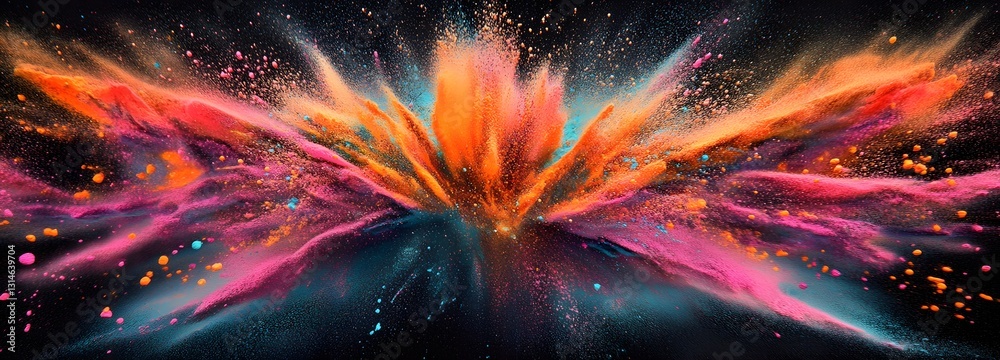 Sticker a splash of bright neon powder forming an artistic explosion on an isolate background