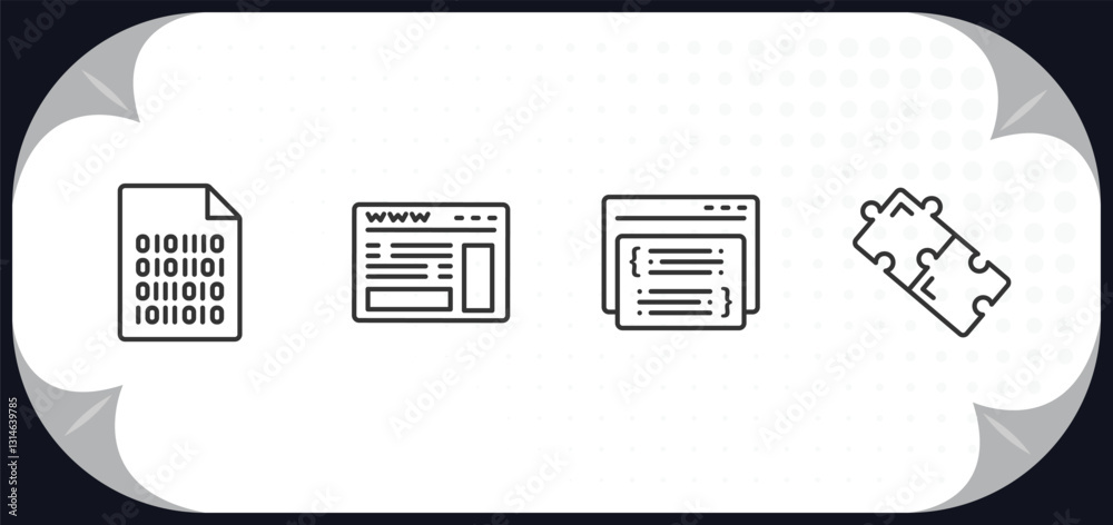 Poster outline icons set - programming concept. binary file, web page, page, addon.