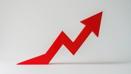 Chart with isolated red down arrow on white background. Declining growth in business.