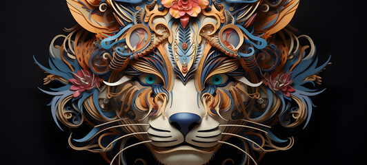 Fototapeta premium quilling paper mask liger, ai generative