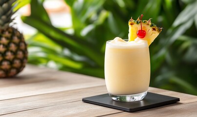 Creamy, tropical pineapple smoothie in a glass