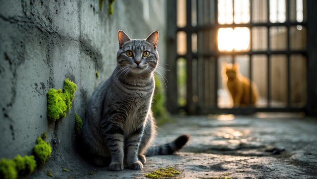 Cat in a cage.