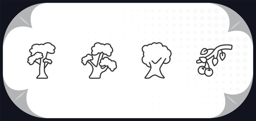 outline icons set - nature concept. slippery elm tree, bitternut hickory tree, butternut tree, black cherry