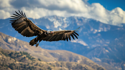 Obraz premium Majestic vulture soaring over mountainous landscape high altitude wildlife photography natural environment aerial view freedom