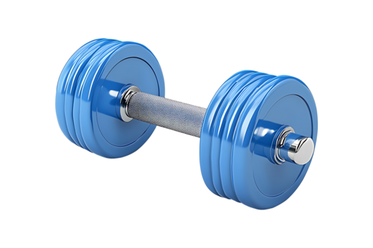 A blue dumbbell designed for aerobic workout Isolated on White and Transparent Background PNG Image.