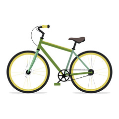 Obraz premium A Simple Green Bicycle Illustration with Yellow Rims and Brown Saddle