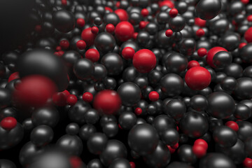 Abstract molecular structure of red and black spheres in dynamic motion. 3d render