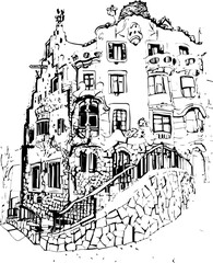 Fototapeta premium barcelona, coloring page, architecture, arch, building, corridor, stone, column, europe, ancient, arches, arcade, interior, church, abbey, old, arc, medieval, cloister, italy, light, monastery, archwa