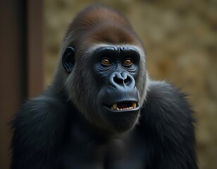 Obraz premium Intelligent Gorilla Portrait with Brown Eyes Staring Into the Distance