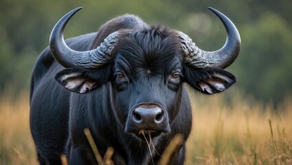Fototapeta premium Buffalo staring at the camera with an annoyed expression.