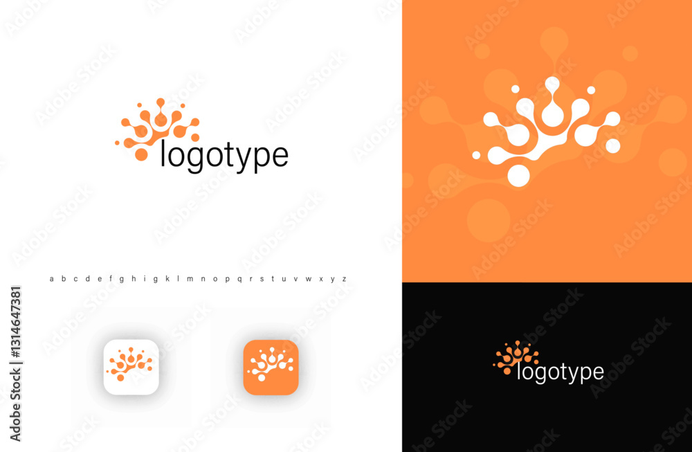 Poster Brain symbol in fusion dots style symbolizing science, tech, innovation. Represents digital networks, biotech, data analysis. Perfect for tech, research labs, medical firms. Modern vector logo