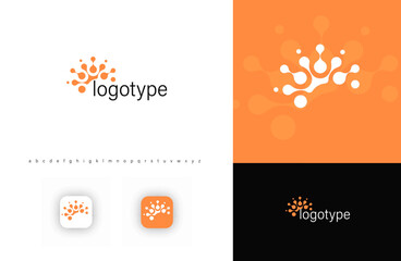 Fototapeta premium Brain symbol in fusion dots style symbolizing science, tech, innovation. Represents digital networks, biotech, data analysis. Perfect for tech, research labs, medical firms. Modern vector logo