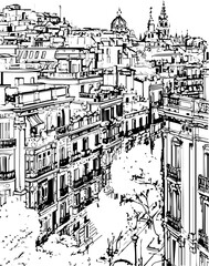 Obraz premium barcelona, coloring page, architecture, arch, building, corridor, stone, column, europe, ancient, arches, arcade, interior, church, abbey, old, arc, medieval, cloister, italy, light, monastery, archwa