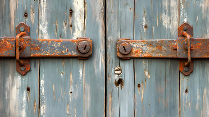 door with rusty hinges and a textured weathered surface 
