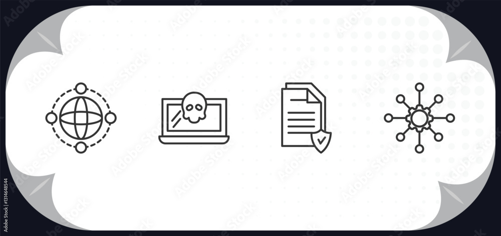 Poster outline icons set - internet security concept. network, malware, data protection, https.