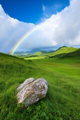 landscape with green grass and blue sky