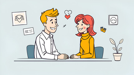 Trendy doodle mini illustration of customer relation