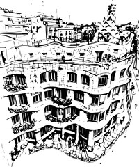 Obraz premium barcelona, coloring page, architecture, arch, building, corridor, stone, column, europe, ancient, arches, arcade, interior, church, abbey, old, arc, medieval, cloister, italy, light, monastery, archwa