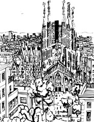 Obraz premium barcelona, coloring page, architecture, arch, building, corridor, stone, column, europe, ancient, arches, arcade, interior, church, abbey, old, arc, medieval, cloister, italy, light, monastery, archwa