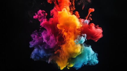 Fototapeta premium A high-speed capture of colorful ink explosion against a deep black background, abstract and mesmerizing motion