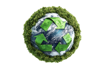 A green recycle symbol around the earth Isolated on White and Transparent Background PNG Image.