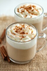 Creamy Latte with Whipped Cream and Cinnamon