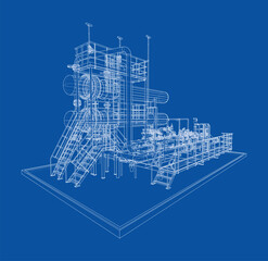 Petroleum heater exchanger. Vector rendering of 3d