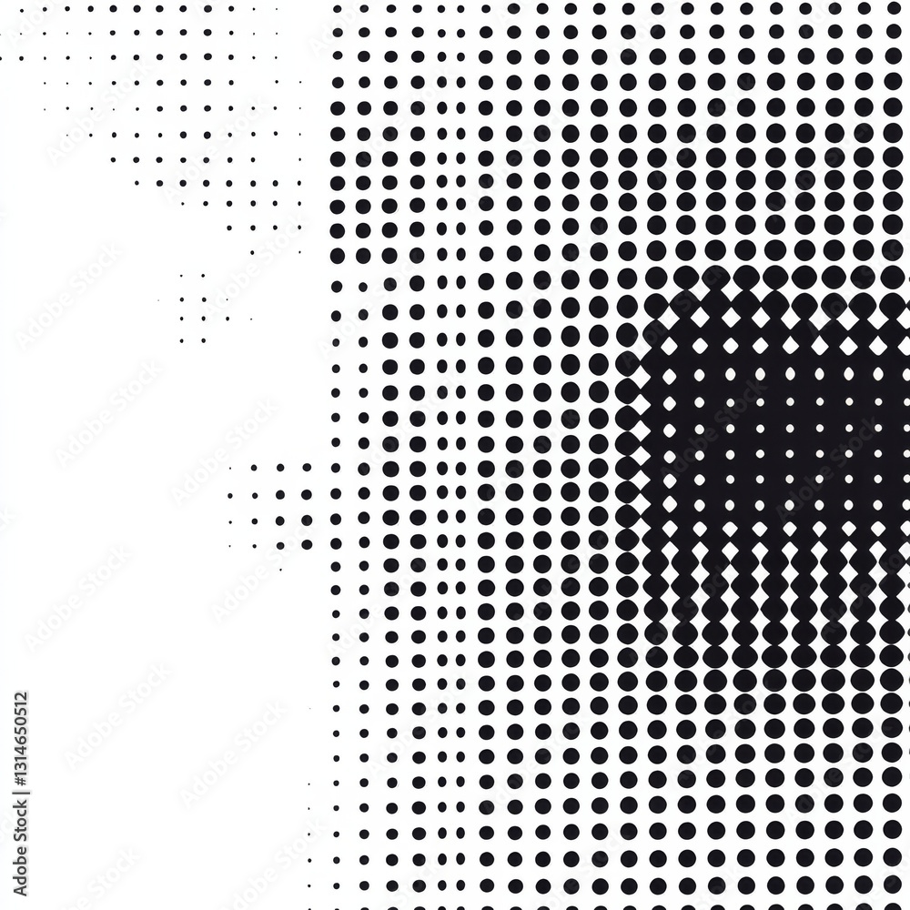 Fototapete Black and White Halftone Pattern: An Abstract Design of Circles Transitioning from Sparse to Dense in Modern Art