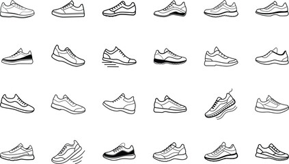 Obraz premium Variety of Sneakers Athletic Shoe Icons, Running, Walking Styles