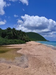 landscape of a sandy beach in Guadeloupe in the French West Indies with a view of the Caribbean Sea...