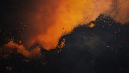 Black brown orange yellow abstract background. Color gradient, ombre effect. Spots resembling fire, burn, or a creepy concept. Light, glow, and a dirty, rough, dust, grainy, grungy texture.