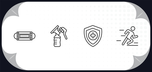 outline icons set - health and medical concept. medical mask, breast pump, medical shield, running.