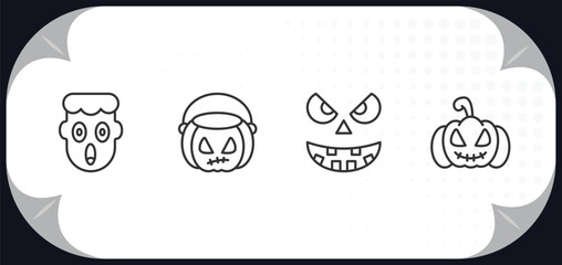 outline icons set - halloween concept. fear, pumpkin basket, pumpkin face, pumpkin lantern.