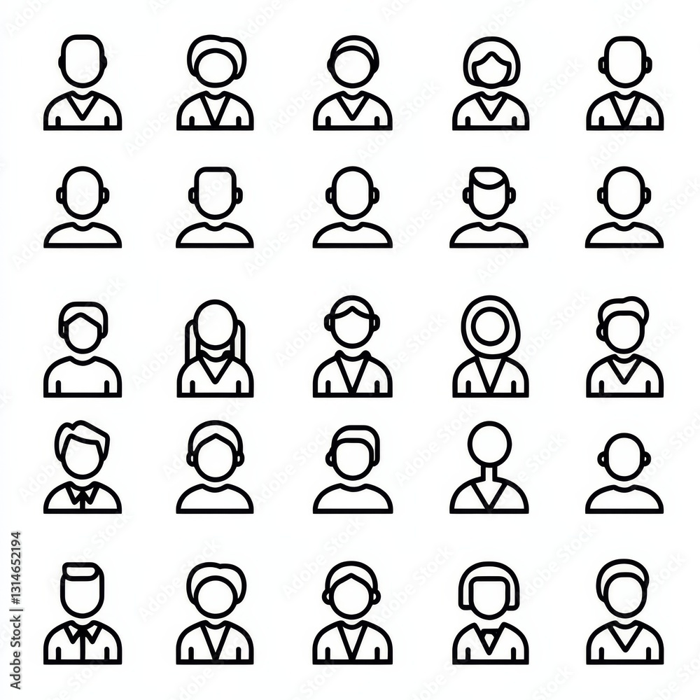 Aufkleber Diverse User Profile Icons: A Set of Outline Representations for Social Media and Web Applications
